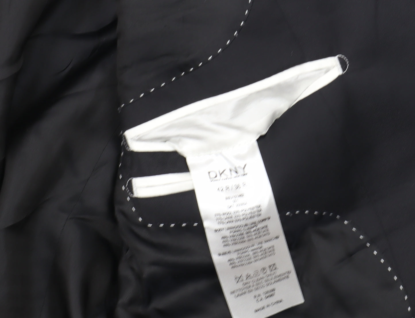 DKNY Men's Black Wool Blazer, Size 42, Single-Breasted