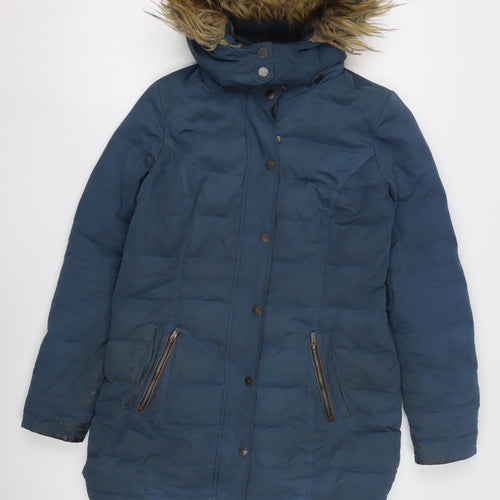 FatFace Women's Blue Hooded Puffer Coat Size 10