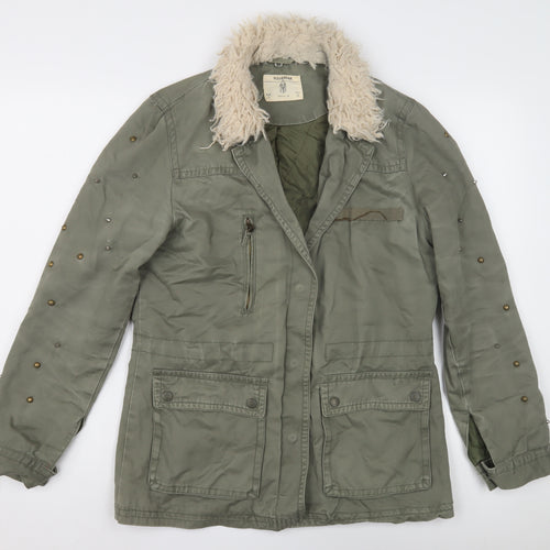 Pull & Bear Women's Green Military Jacket - L