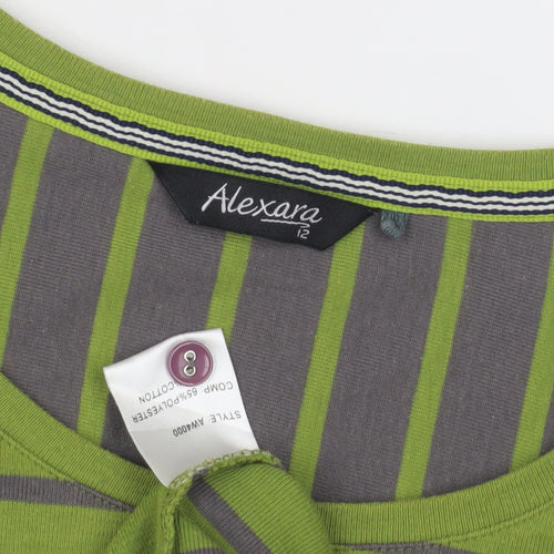Alexara Women's Green Striped Jersey Top, Size 12
