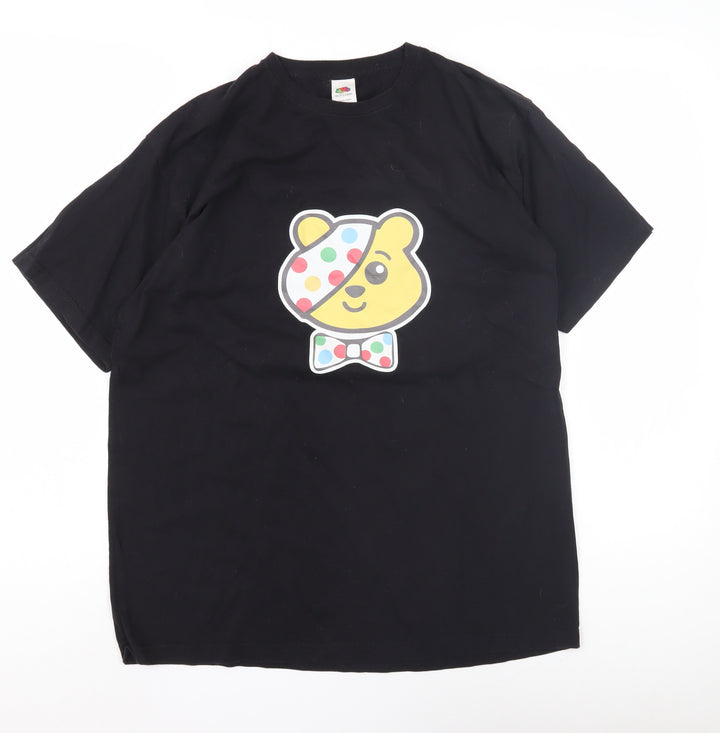 Cartoon Bear Black T-Shirt for Teens Size 14