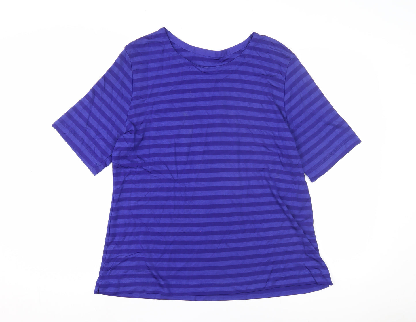 Marks and Spencer Women's Blue Striped T-Shirt Size 14