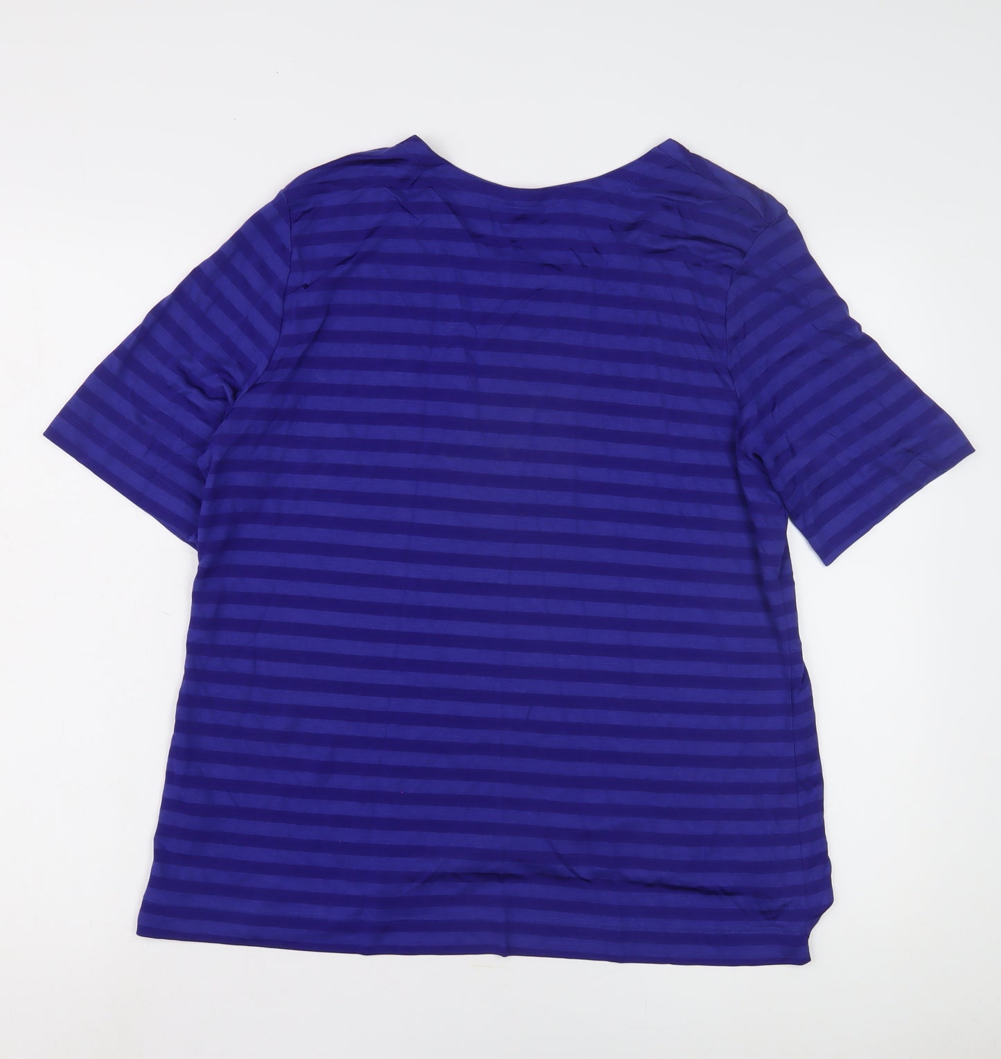 Marks and Spencer Women's Blue Striped T-Shirt Size 14