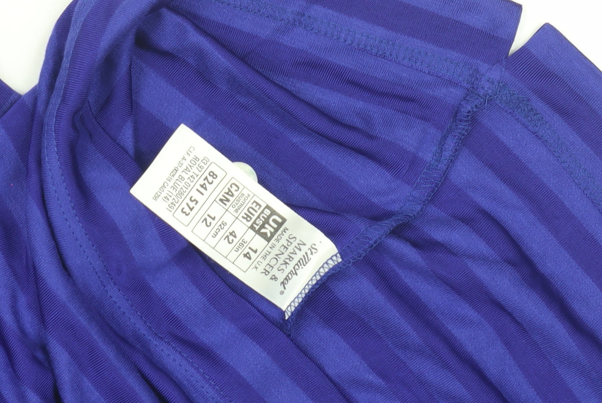 Marks and Spencer Women's Blue Striped T-Shirt Size 14