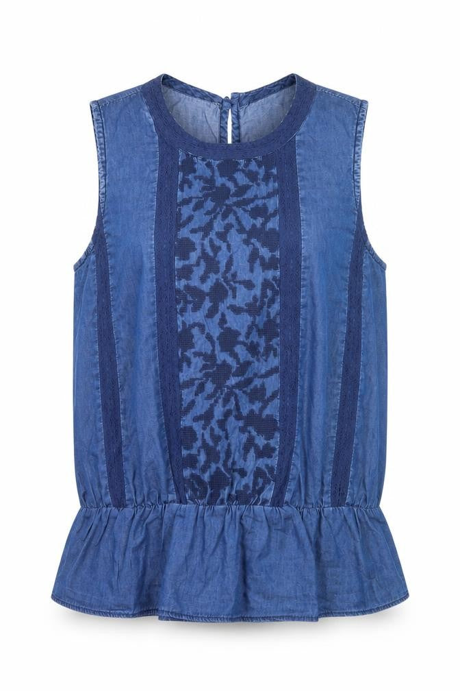 Front view of Gap Women's Blue Tunic Blouse M Sleeveless Denim