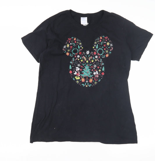 Front view of Port & Company Women's Black Christmas Disney T-Shirt