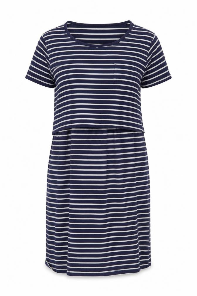 Front view of Blue Striped T-Shirt Dress, Women's Medium, Casual