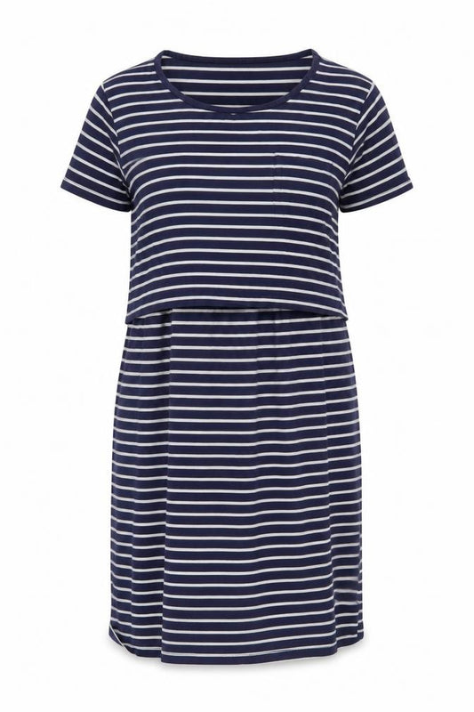 Front view of Blue Striped T-Shirt Dress, Women's Medium, Casual
