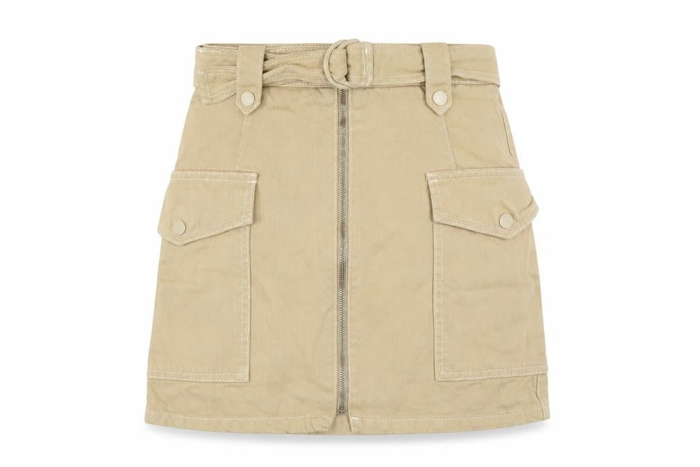 Front view of Topshop Women's Beige Cargo Skirt, size 6