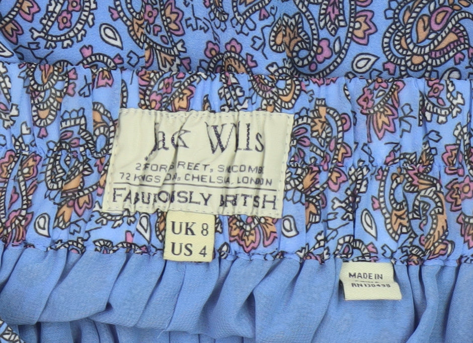 Jack Wills Women's Blue Paisley A-Line Skort Size 8