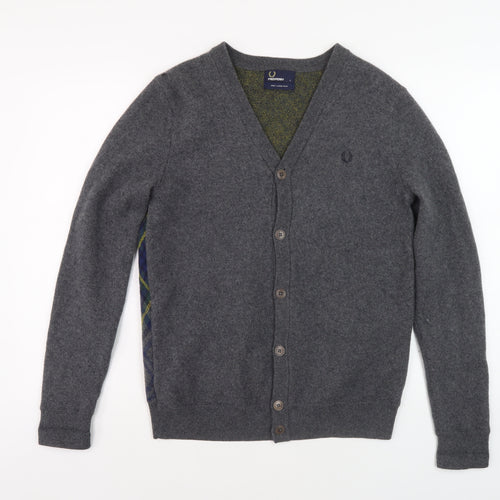 Fred Perry Men's Grey Cardigan Large Plaid Pattern