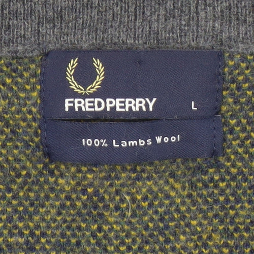 Fred Perry Men's Grey Cardigan Large Plaid Pattern