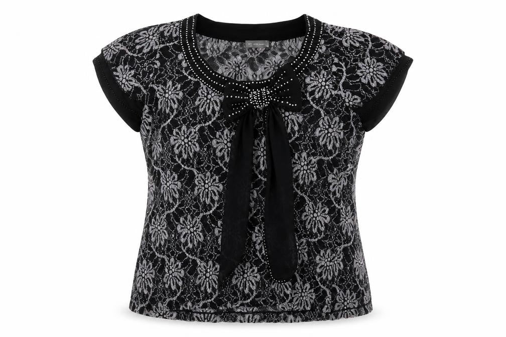 Front view of Per Una Women’s Black Lace Floral Blouse, size UK 16