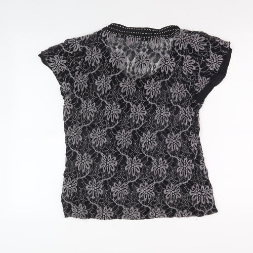 Per Una Women’s Black Lace Floral Blouse Size 16