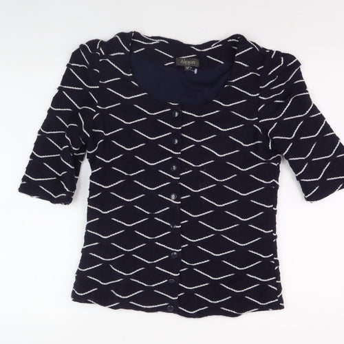 Alexon Women's Blue Button-Up Geometric Top M