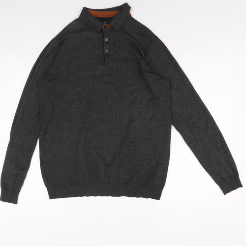 River Island Men's Grey Collared Henley Jumper M