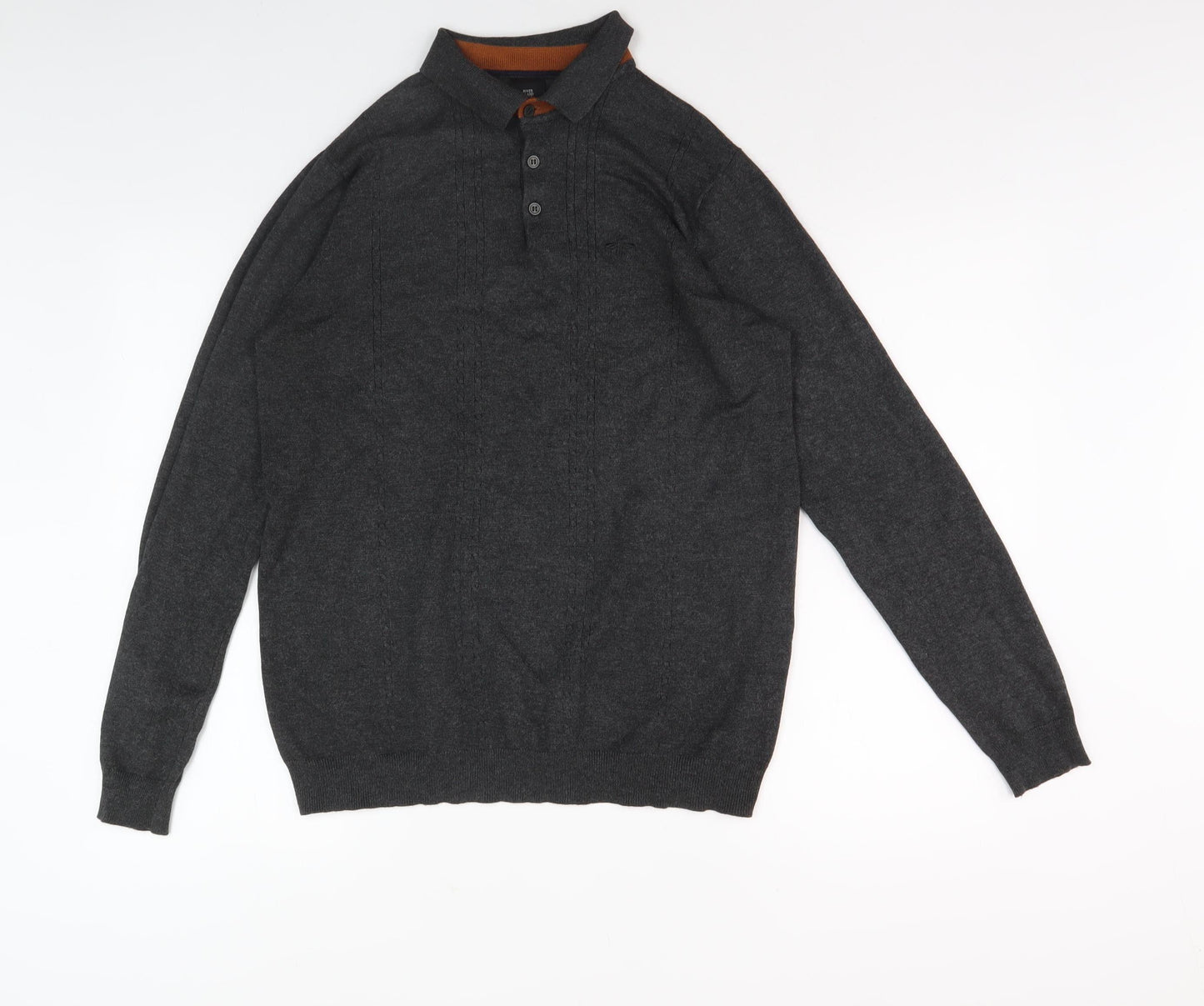 River Island Men's Grey Collared Henley Jumper M