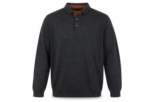 Front view of River Island Men's Grey Collared Henley Jumper M