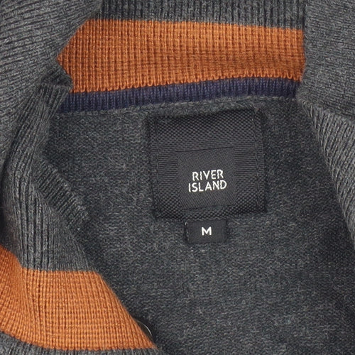 River Island Men's Grey Collared Henley Jumper M