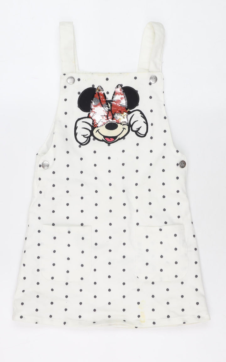 George Girls' White Pinafore Dress (5-6 Years) with Mickey Embroidery