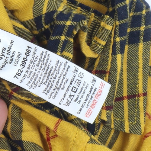 Next Boys Yellow Plaid Button-Up Shirt 4 Years