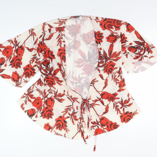 Boohoo Women’s Floral Wrap Blouse, Size 8, Multicoloured