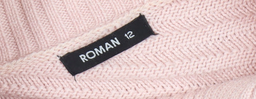 Roman Women's Pink Cowl Neck Knit Pullover Jumper Size 12