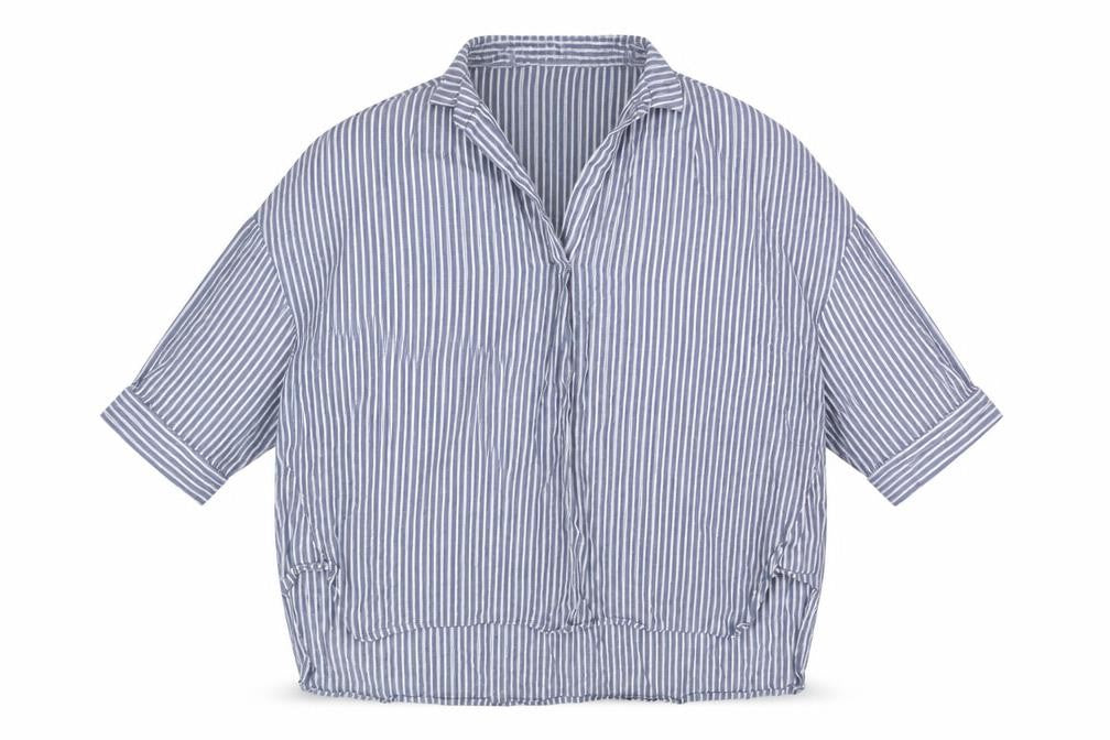 Front view of French Connection Men's L Blue Striped Polo Shirt