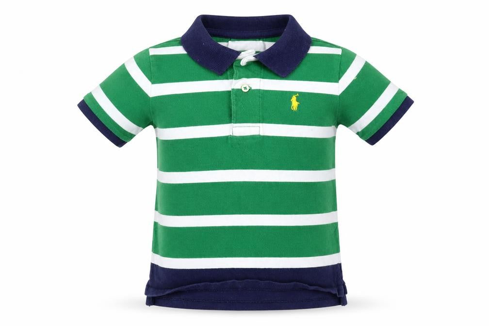 Front view of Ralph Lauren unisex green striped polo - 24 months