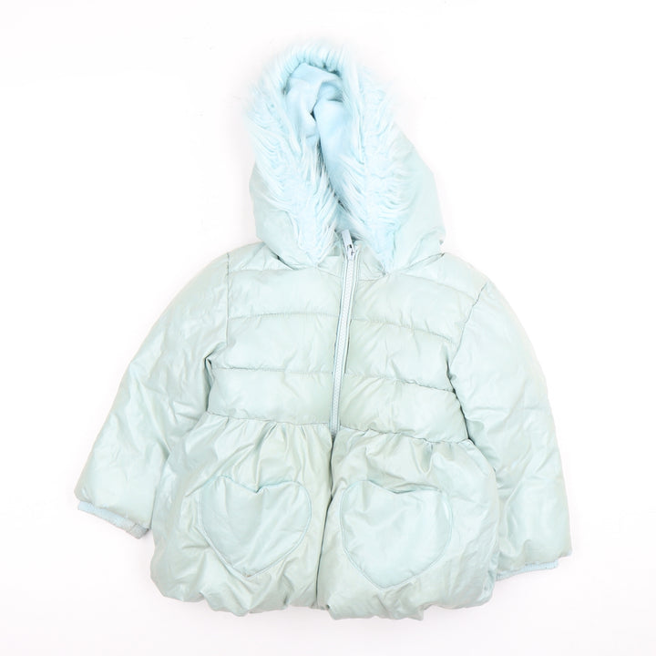 Monsoon Girls Blue Puffer Jacket 2-3 Years Hooded Winter Coat