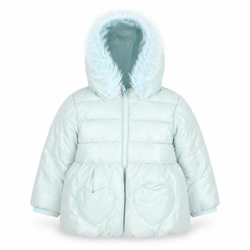 Monsoon Girls Blue Puffer Jacket 2-3 Years Hooded Winter Coat