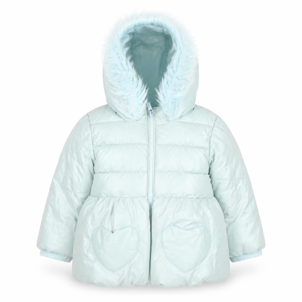 Monsoon Girls Blue Puffer Jacket 2-3 Years Hooded Winter Coat