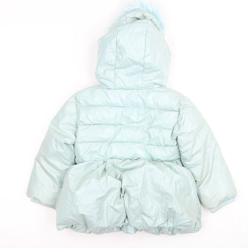 Monsoon Girls Blue Puffer Jacket 2-3 Years Hooded Winter Coat