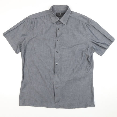 Marks and Spencer Men's Grey Button-Up Shirt M