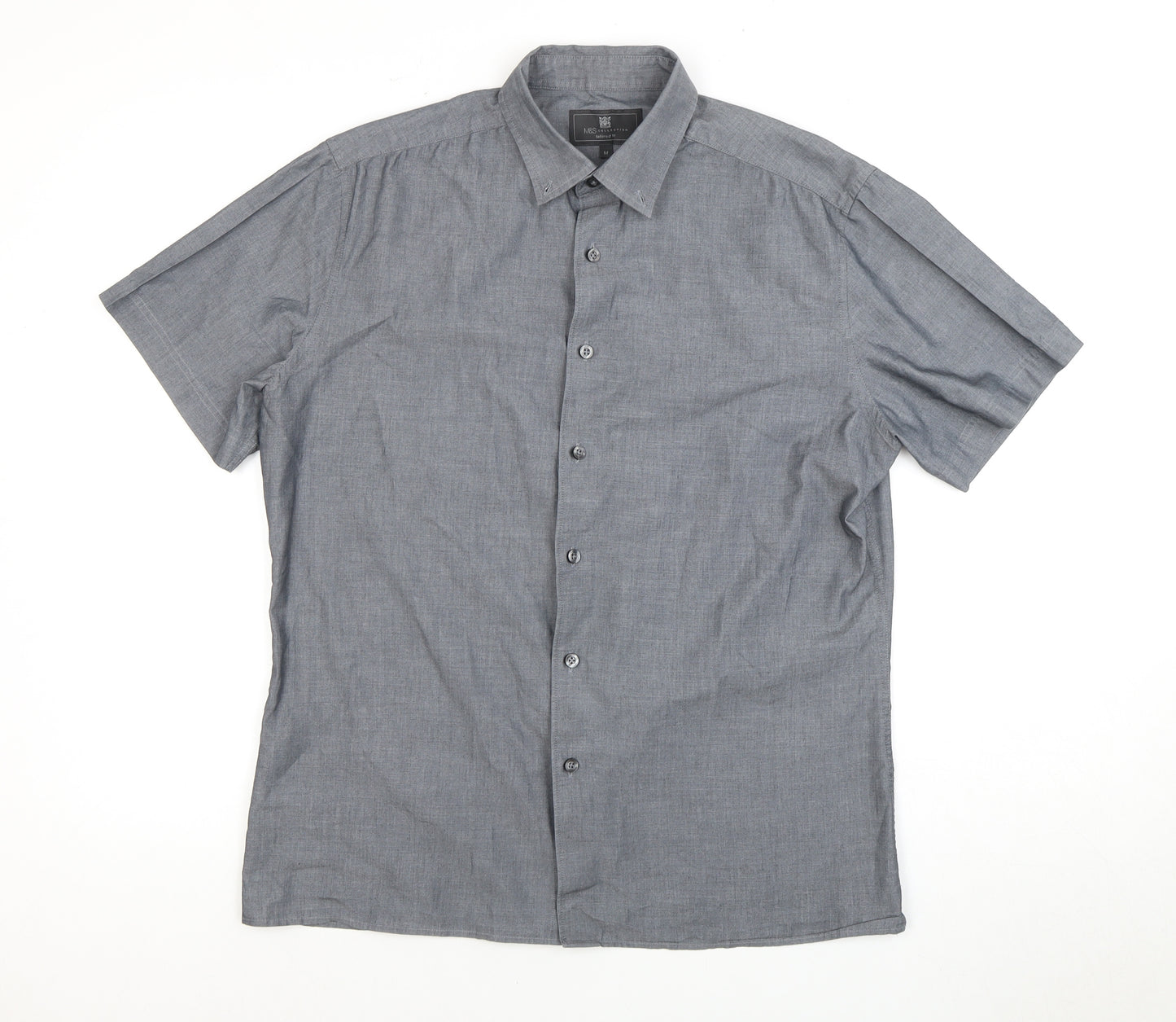 Marks and Spencer Men's Grey Button-Up Shirt M