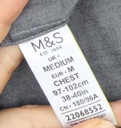 Marks and Spencer Men's Grey Button-Up Shirt M