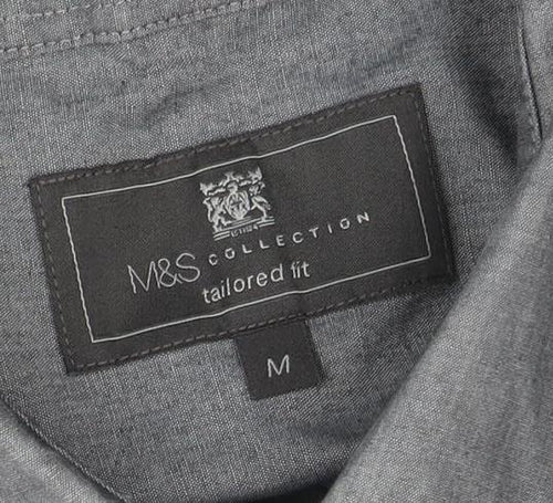 Marks and Spencer Men's Grey Button-Up Shirt M