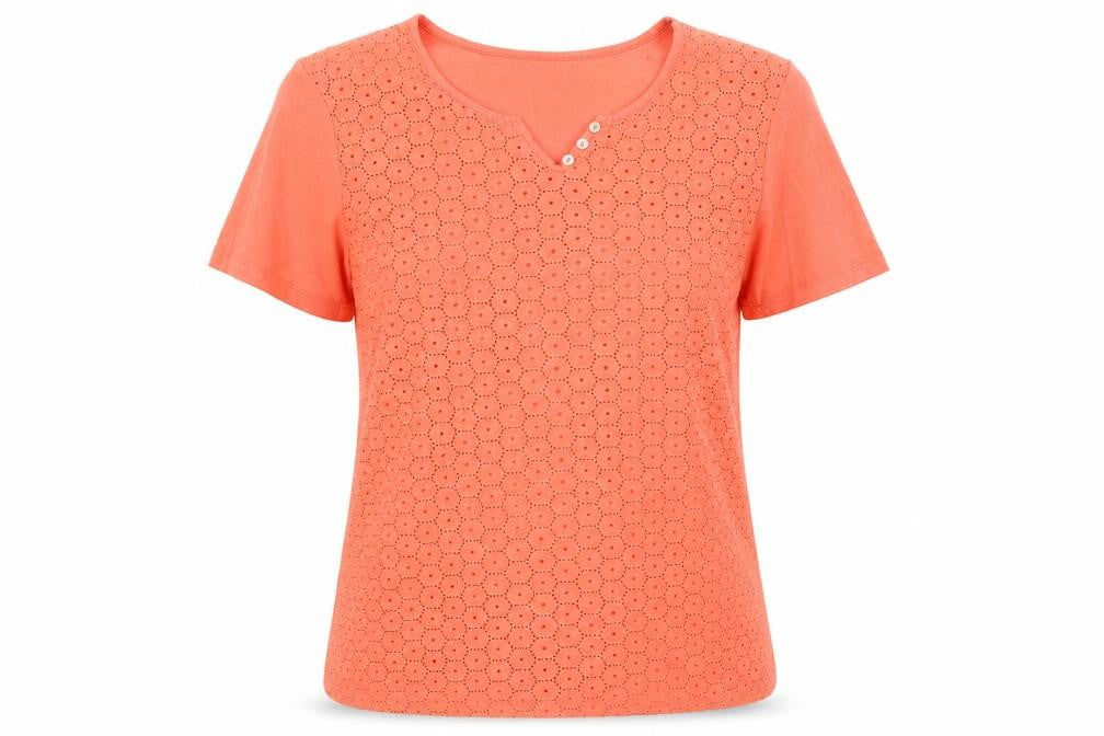 Front view of Damart Women's Orange V-Neck T-Shirt, size 12
