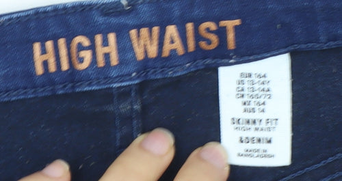 Girls Blue High Waist Skinny Jeans - Size 12 Years, Casual Wear