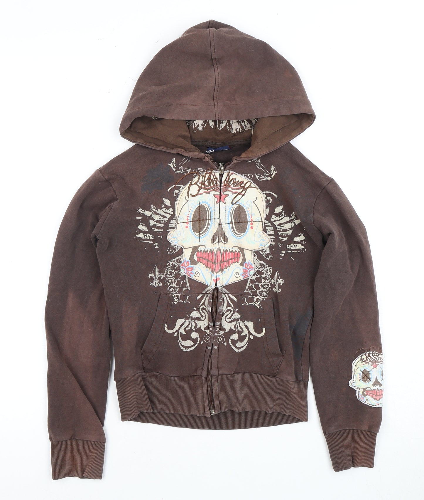 Billabong Women's Brown Skull Graphic Hoodie Size S