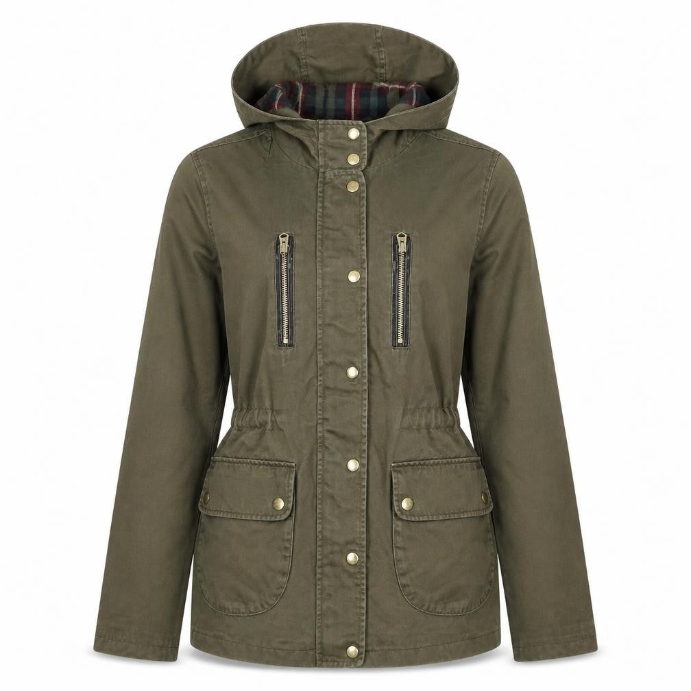 Front view of Topshop Women's Green Parka Jacket, size 8, Casual Style