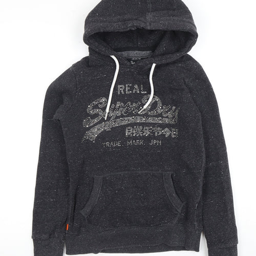 Superdrys Women's Black Glitter Logo Pullover Hoodie M