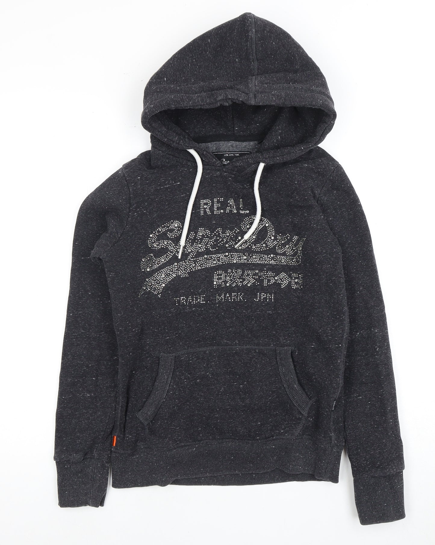 Superdrys Women's Black Glitter Logo Pullover Hoodie M