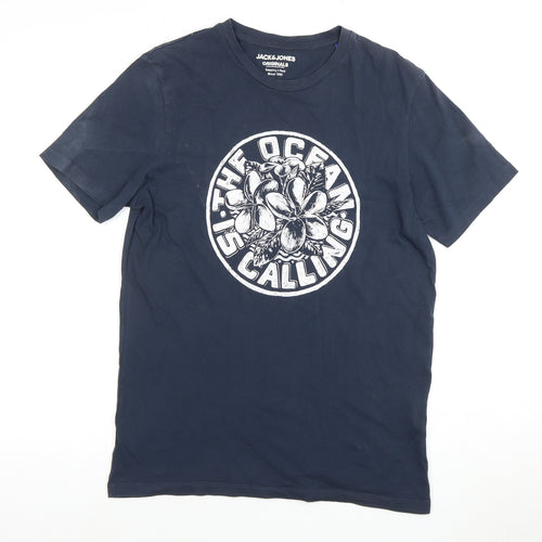 Jack & Jones Men's Blue Graphic Print T-Shirt, Size S