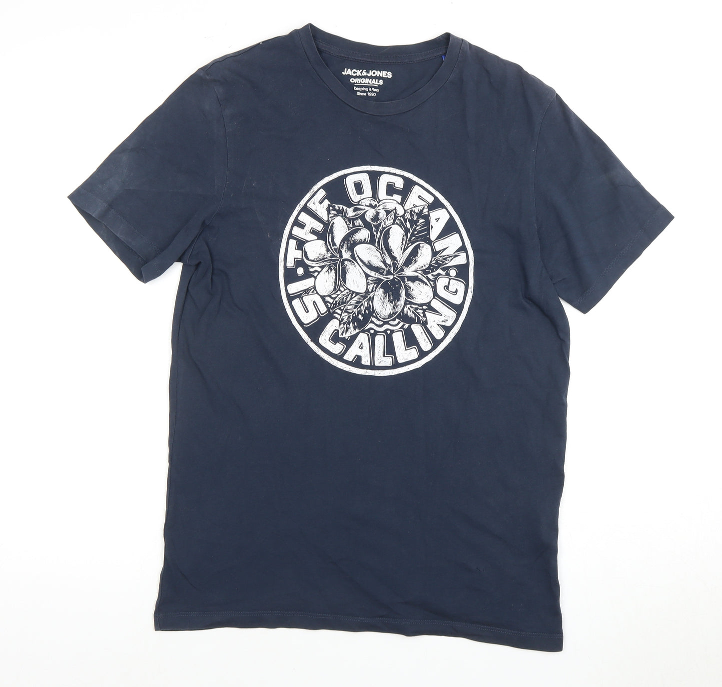 Jack & Jones Men's Blue Graphic Print T-Shirt, Size S