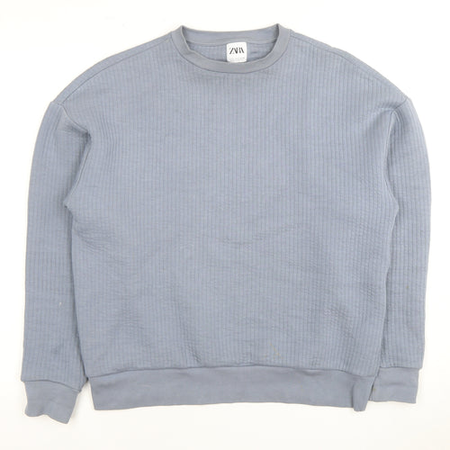 Zara Men's Blue Crew Neck Sweatshirt S