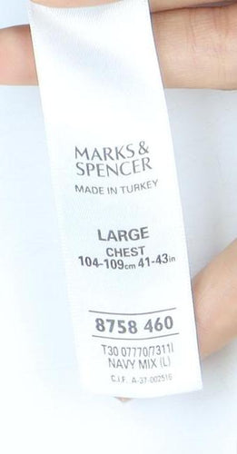 Marks and Spencer Men's Blue Argyle V-Neck Jumper L