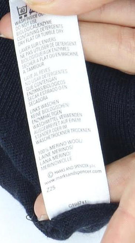 Marks and Spencer Men's Blue Argyle V-Neck Jumper L