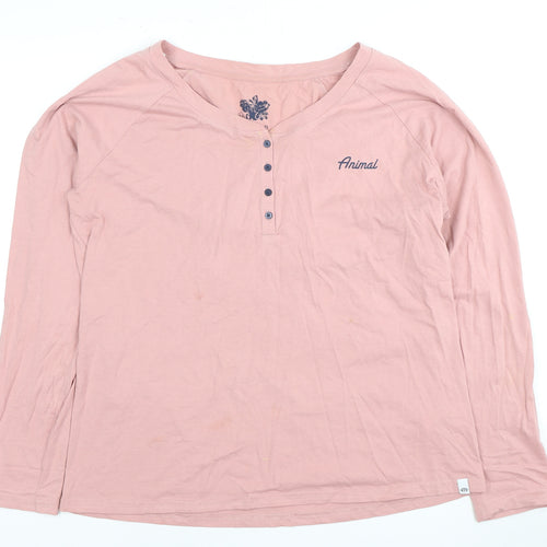 Animal Women's Pink Cotton Henley Button-Up Top Size 14