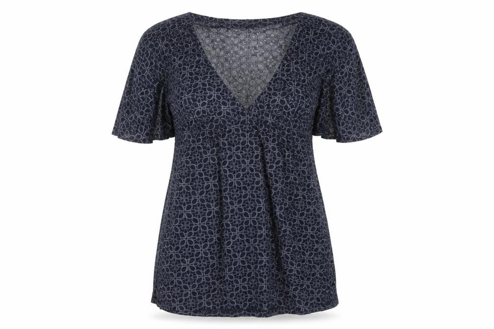 Front view of Next Women's Blue Floral V-Neck Dress, size 12